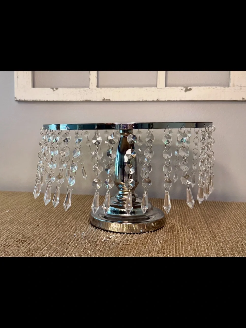 🌸Silver & Crystal Cake Stand with Crystal Drops💎🎂